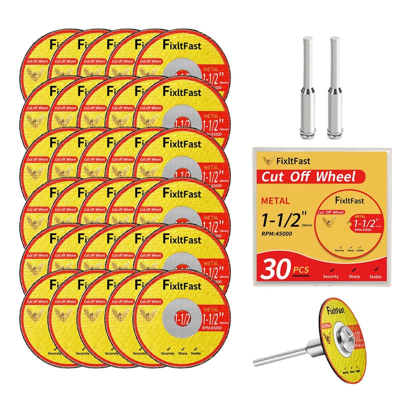 Fix It Fast 1-1/2 Cut Off Wheels,1.5" x 1/8" Fiberglass Reinforced Metal Cutting disc for Rotary Tool Accessories Include Mandrels - 32 Pack - Image 1